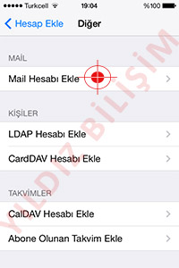 Açılan Diğer menüsününden E-postalar bölümünün altında bulunan Mail Hesabı Ekle menüsüne dokunuyoruz.
