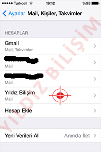Mail, Kişiler, Takvimler menüsünün altında az önce oluşturduğumuz Adla yeni bir menü geldi. Bu menüye dokunuyoruz.