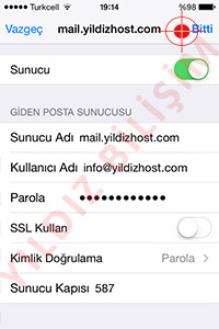 Açılan sayfada Giden Posta Sunucusu bölümünün altında bulunan Sunucu Kapısı değerini 587 olarak değiştirip Bitti düğmesine dokunuyoruz. Bu adımla beraber mail kurulumunuz gerçekleşmiş olacaktır. Artık mail alıp gönderme işlemlerinizi IPhone'nunuzdan yapabilirsiniz.