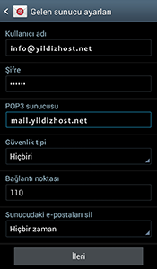 samsung mail kurulumu