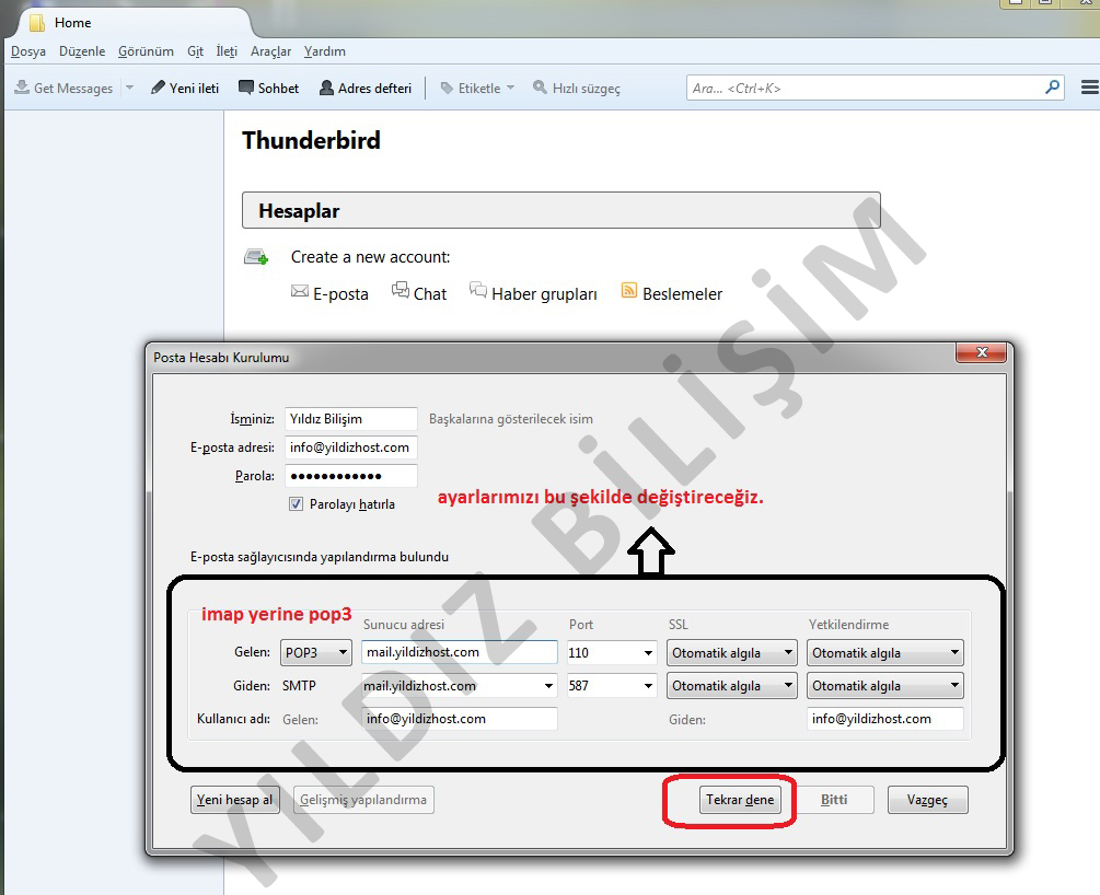 thunderbird mail kurulumu