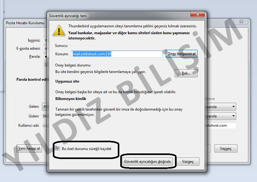 thunderbird mail kurulumu