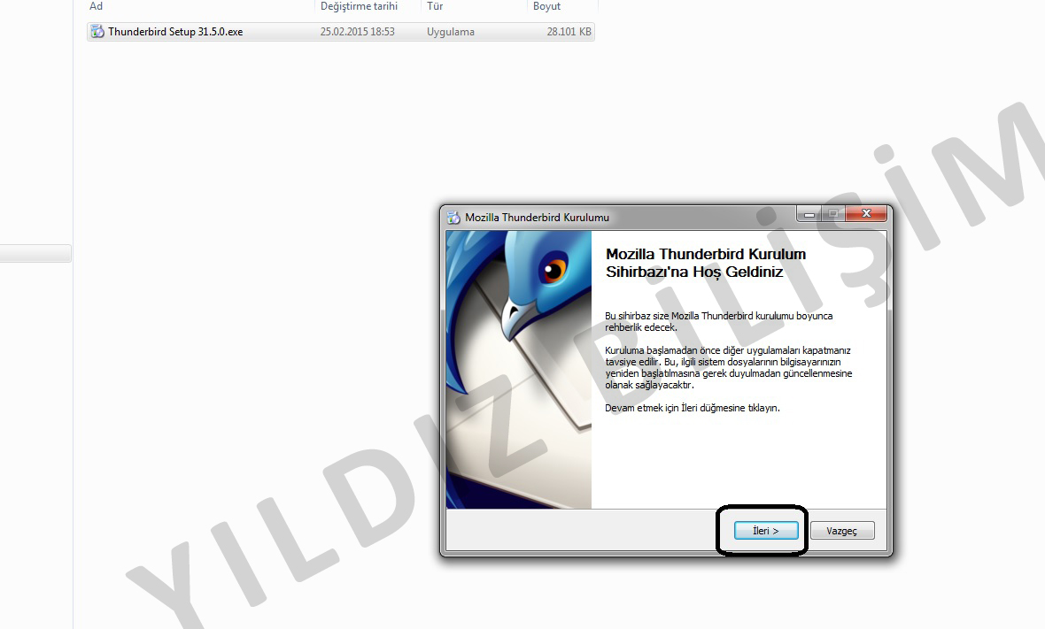 thunderbird mail kurulumu