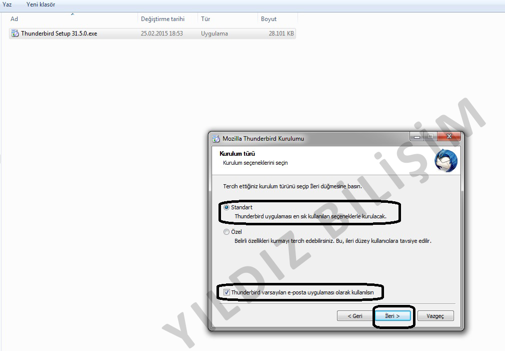 thunderbird mail kurulumu
