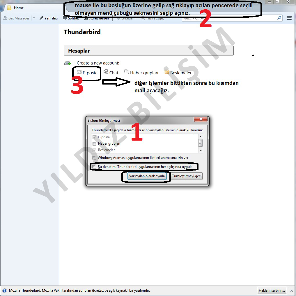 thunderbird mail kurulumu