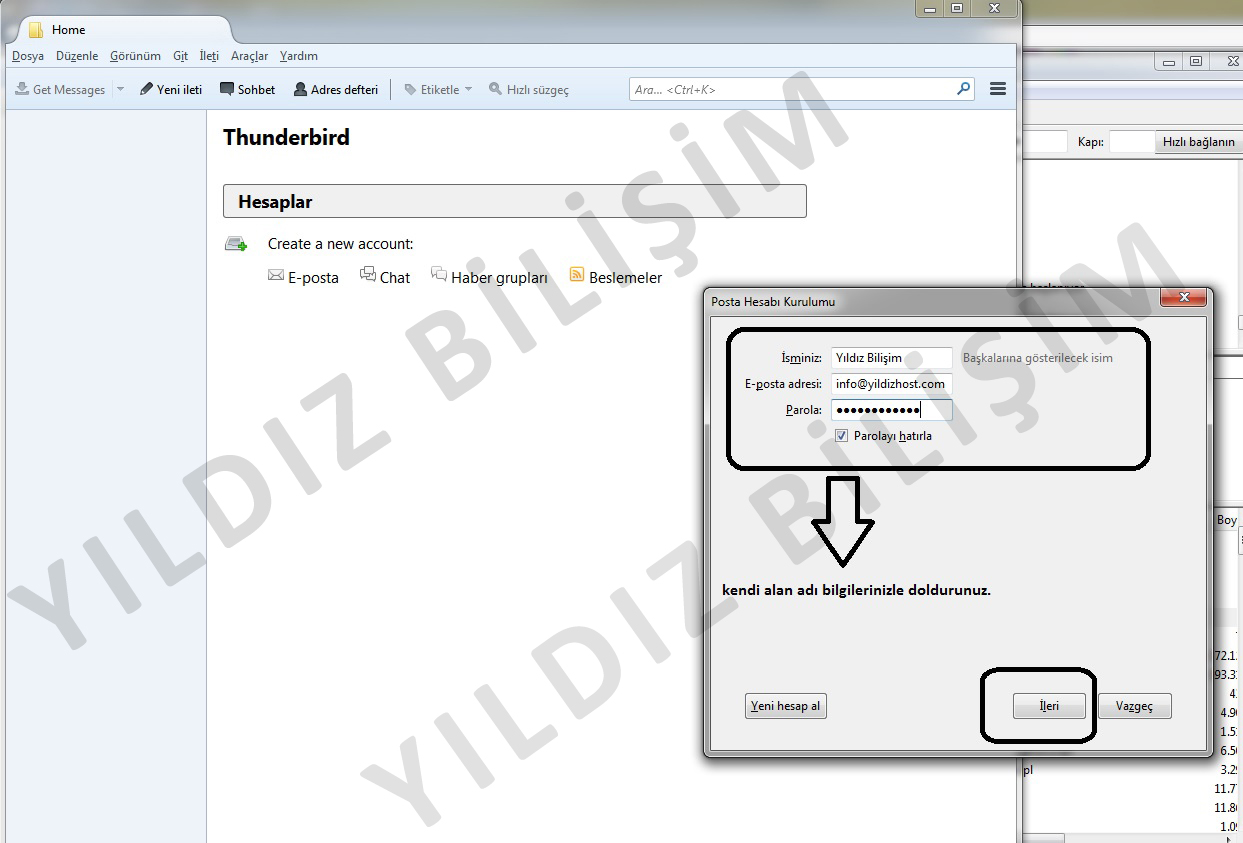 thunderbird mail kurulumu